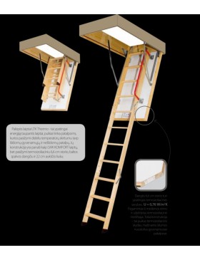 60x120 cm (patalpos aukštis H iki 280 cm) Sudedami segmentiniai palėpės laiptai su medinėmis kopėčiomis LTK Energy 