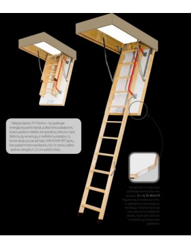 70x140 cm (patalpos aukštis H iki 280 cm) Sudedami segmentiniai palėpės laiptai su medinėmis kopėčiomis LTK Energy