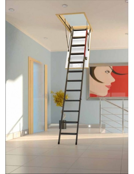 70x130 cm (patalpos aukštis H iki 280 cm) Sudedami segmentiniai palėpės laiptai su metalinėmis kopėčiomis LML Lux