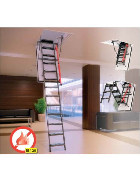 70x120 cm (patalpos aukštis H iki 280 cm) Sudedami segmentiniai palėpės laiptai su metalinėmis kopėčiomis LMF 