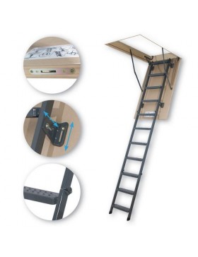 70x120 cm (patalpos aukštis H iki 280 cm) Sudedami segmentiniai palėpės laiptai su metalinėmis kopėčiomis LMS Smart