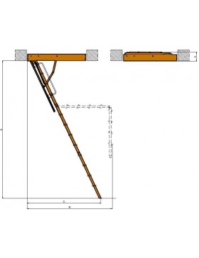 60x120 cm (patalpos aukštis H iki 280 cm) Sudedami segmentiniai palėpės laiptai su metalinėmis kopėčiomis LMK Komfort